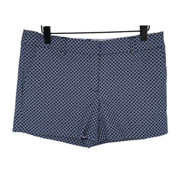 Cynthia Rowley Chino Shorts Blue Diamond Pattern High Rise Preppy Summer 8 - Picture 1 of 10
